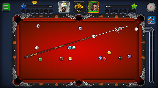 8 Ball Pool screenshot with player interface and shot setup