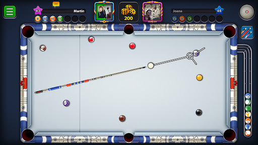 8 Ball Pool screenshot with pool balls spread around the table