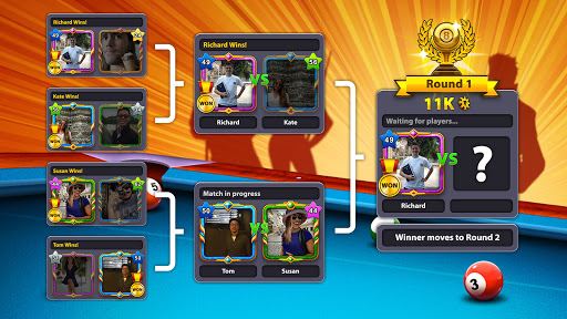 8 Ball Pool screenshot showing an active competitive match